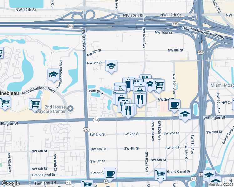 map of restaurants, bars, coffee shops, grocery stores, and more near 325 Northwest 84th Court in Miami