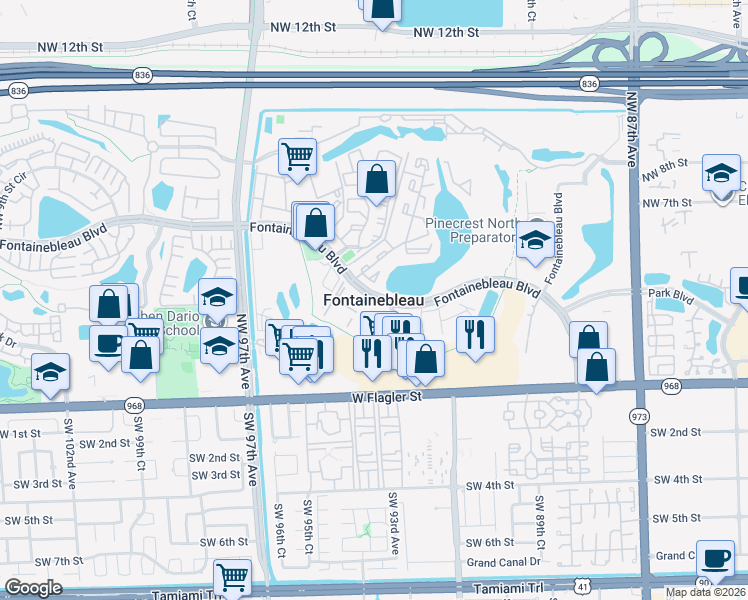 map of restaurants, bars, coffee shops, grocery stores, and more near in Fontainebleau