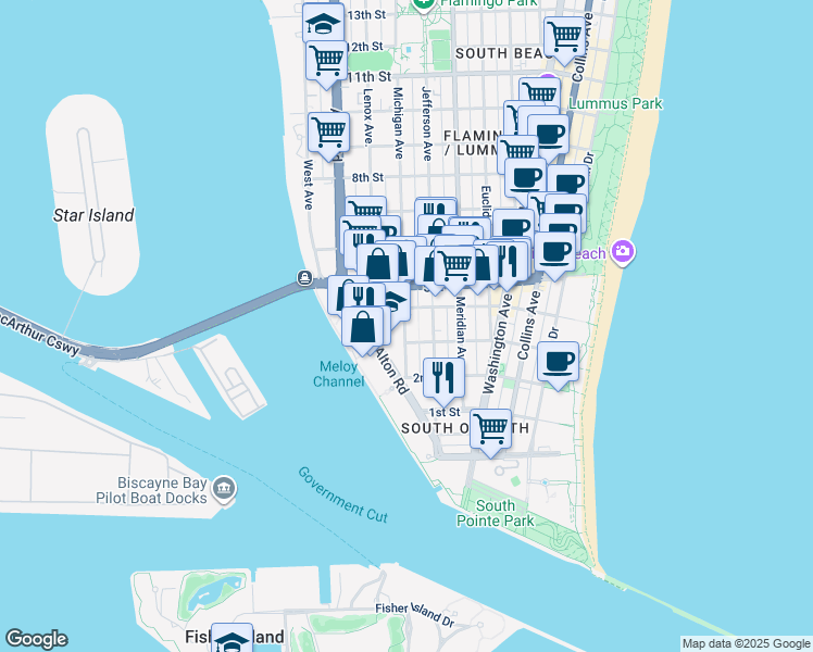 map of restaurants, bars, coffee shops, grocery stores, and more near 334 Jefferson Avenue in Miami Beach