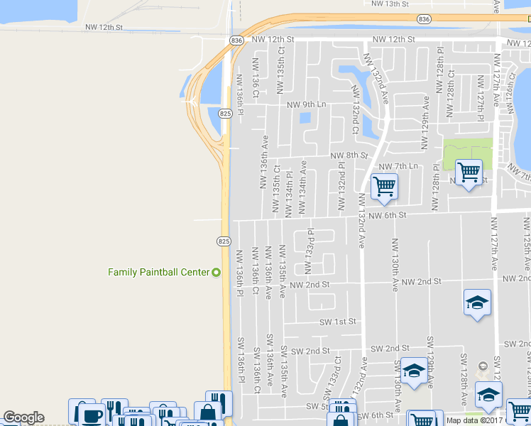 map of restaurants, bars, coffee shops, grocery stores, and more near 611 Northwest 136th Avenue in Miami