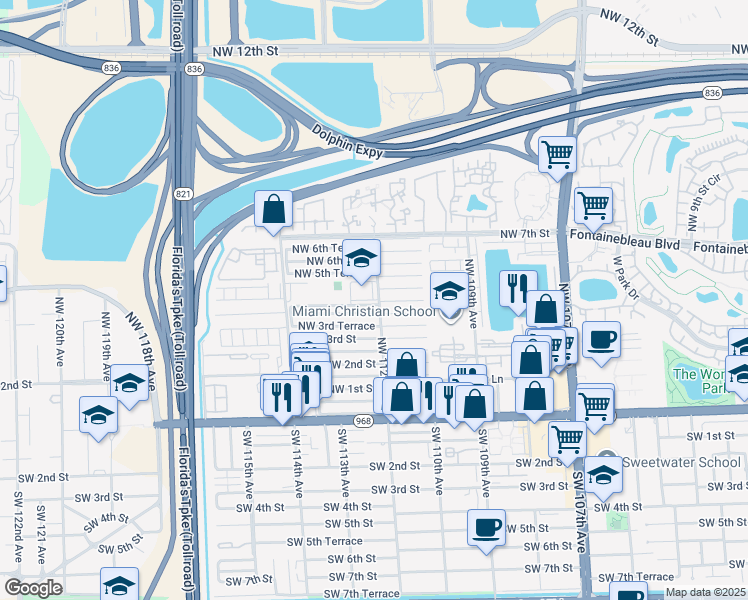 map of restaurants, bars, coffee shops, grocery stores, and more near 11239 Northwest 4th Terrace in Miami