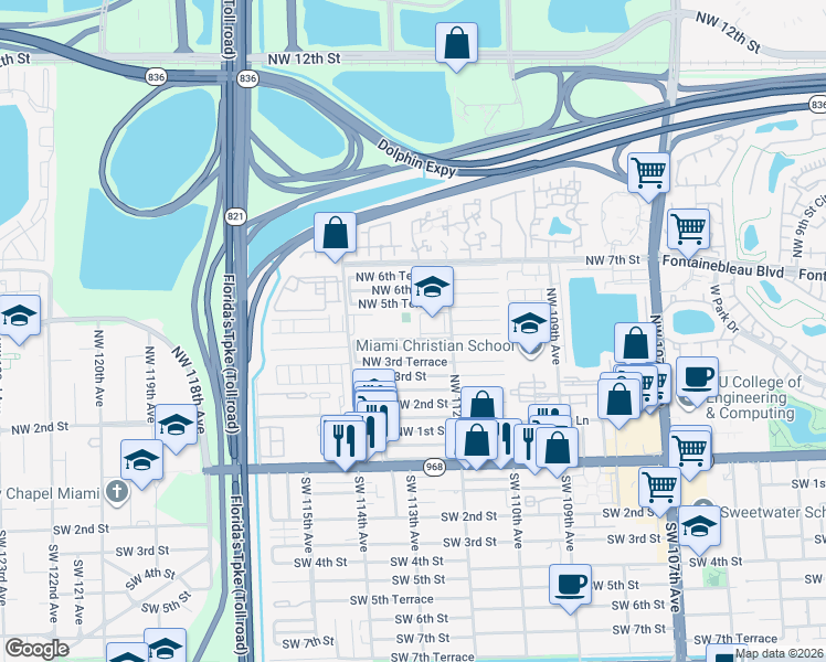 map of restaurants, bars, coffee shops, grocery stores, and more near 11239 Northwest 4th Terrace in Miami
