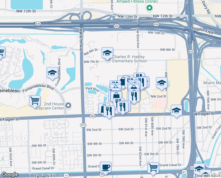 map of restaurants, bars, coffee shops, grocery stores, and more near 88 Northwest 84th Court in Miami