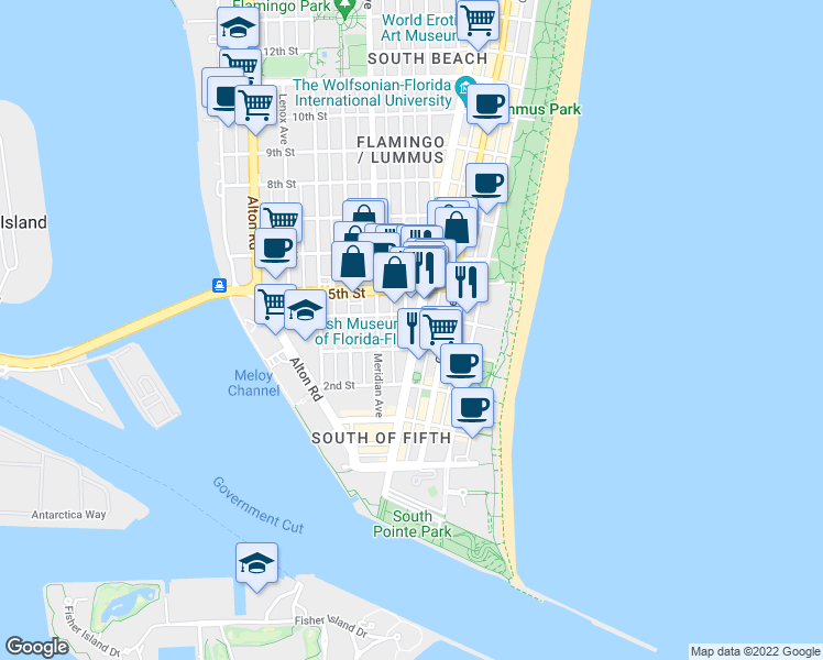 map of restaurants, bars, coffee shops, grocery stores, and more near 334 Washington Avenue in Miami Beach
