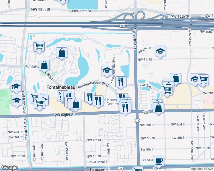 map of restaurants, bars, coffee shops, grocery stores, and more near in Fontainebleau
