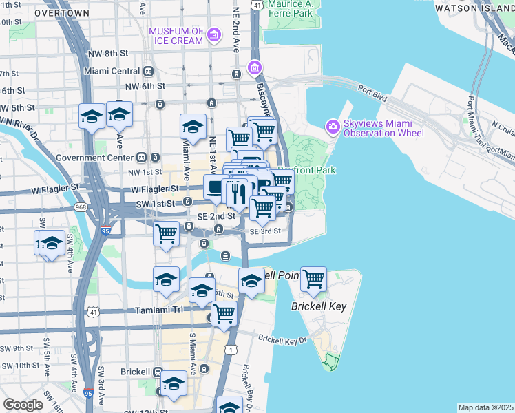 map of restaurants, bars, coffee shops, grocery stores, and more near in Miami