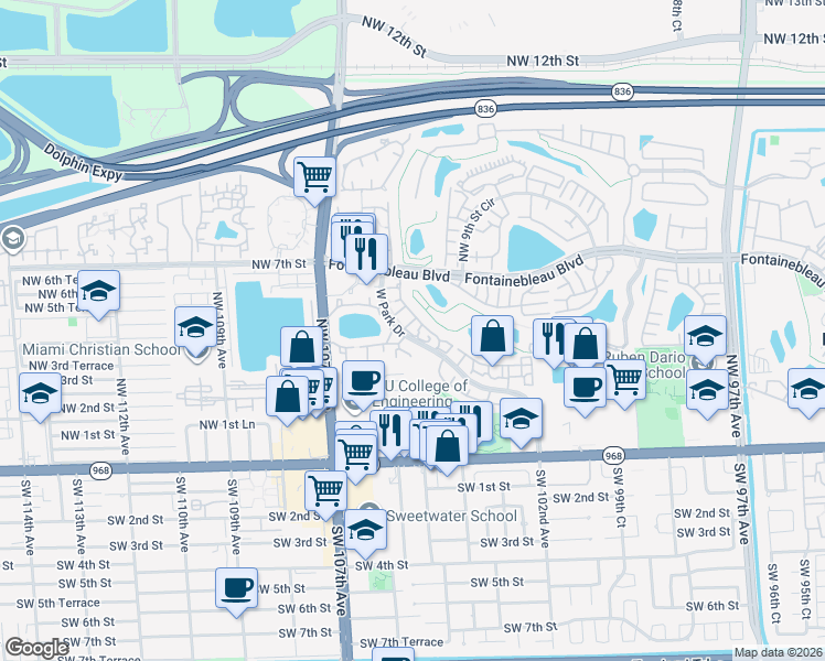 map of restaurants, bars, coffee shops, grocery stores, and more near 201 Northwest 3rd Street in Miami