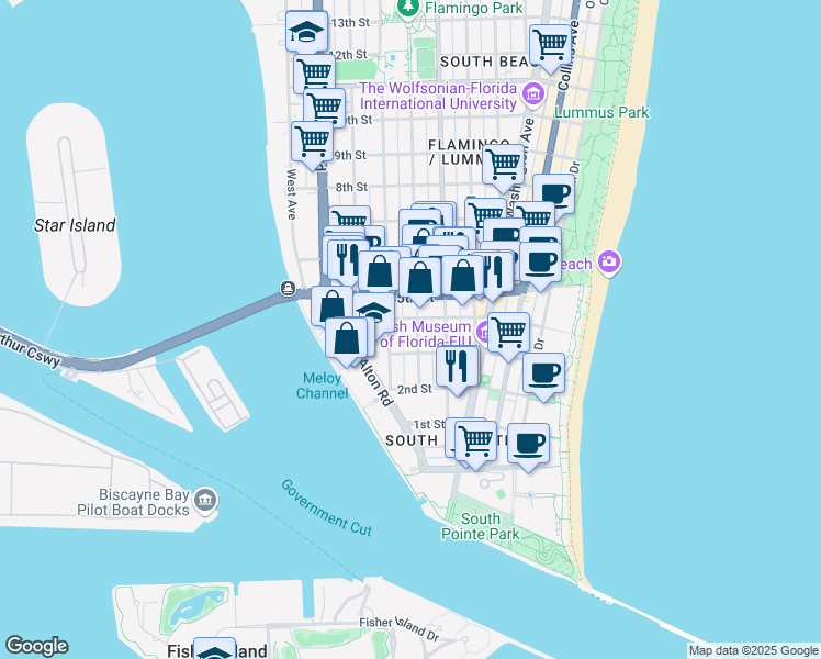 map of restaurants, bars, coffee shops, grocery stores, and more near 334 Jefferson Avenue in Miami Beach