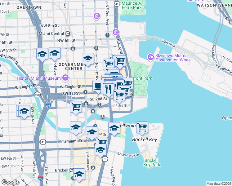 map of restaurants, bars, coffee shops, grocery stores, and more near in Miami