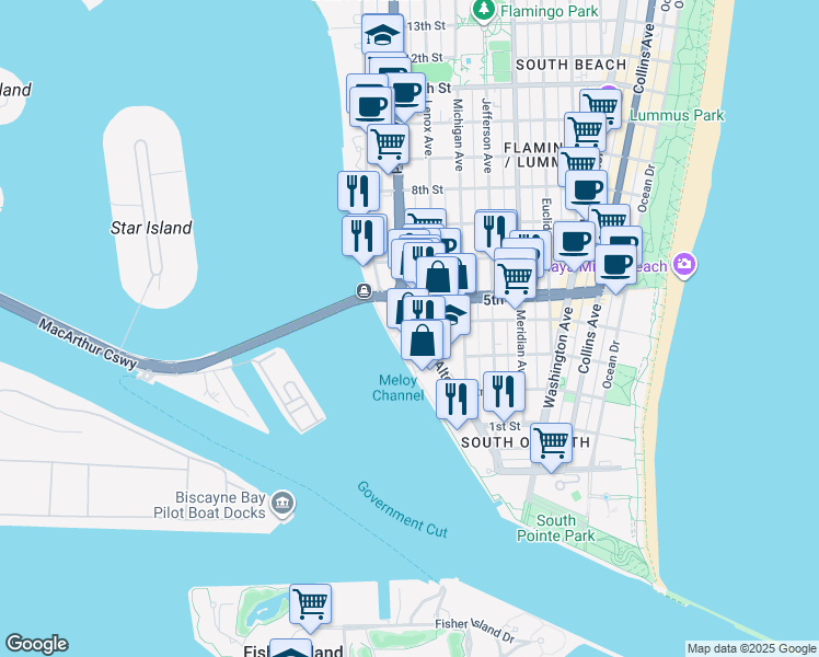 map of restaurants, bars, coffee shops, grocery stores, and more near 400 Alton Road in Miami Beach