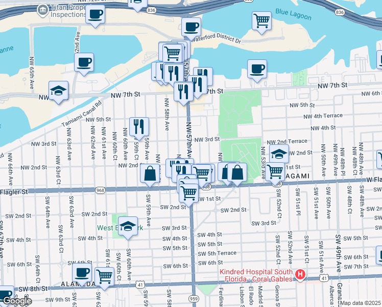 map of restaurants, bars, coffee shops, grocery stores, and more near 216 Northwest 56th Court in Miami