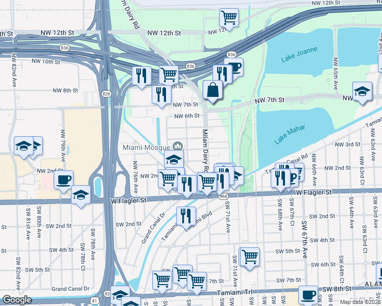 map of restaurants, bars, coffee shops, grocery stores, and more near 7231 Northwest 2nd Terrace in Miami