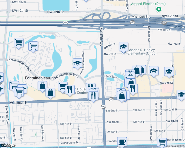 map of restaurants, bars, coffee shops, grocery stores, and more near in Fontainebleau