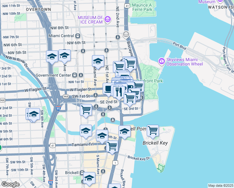 map of restaurants, bars, coffee shops, grocery stores, and more near in Miami