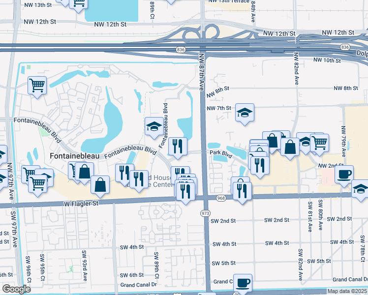 map of restaurants, bars, coffee shops, grocery stores, and more near in Fontainebleau