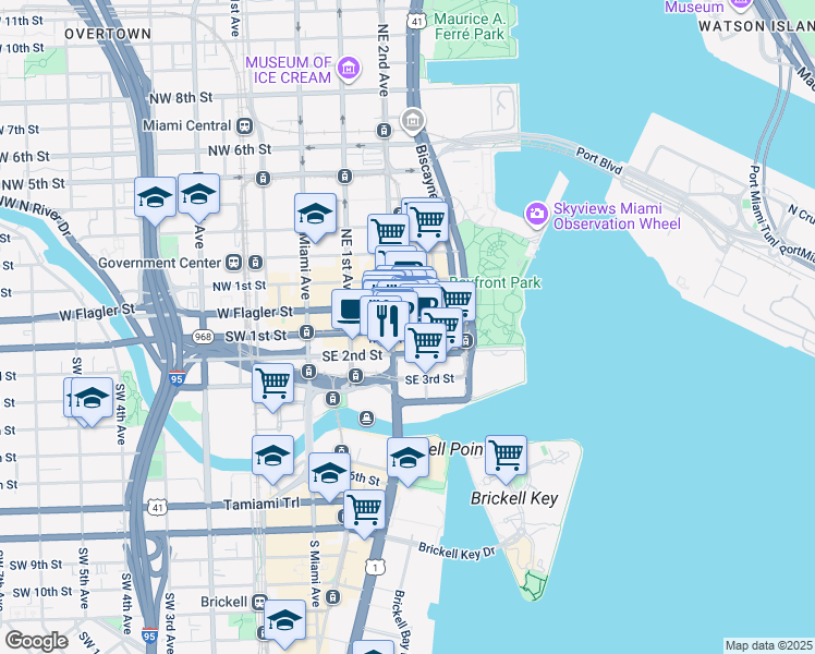 map of restaurants, bars, coffee shops, grocery stores, and more near in Miami