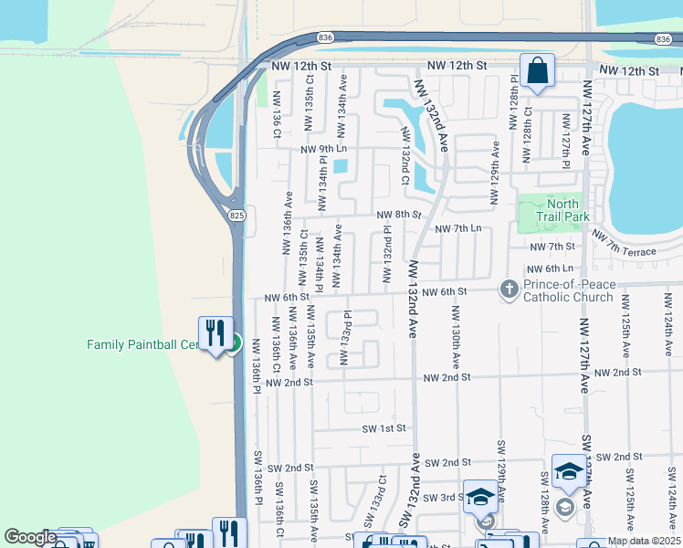map of restaurants, bars, coffee shops, grocery stores, and more near 610 Northwest 133rd Court in Miami