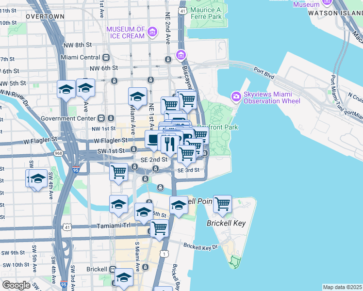 map of restaurants, bars, coffee shops, grocery stores, and more near in Miami