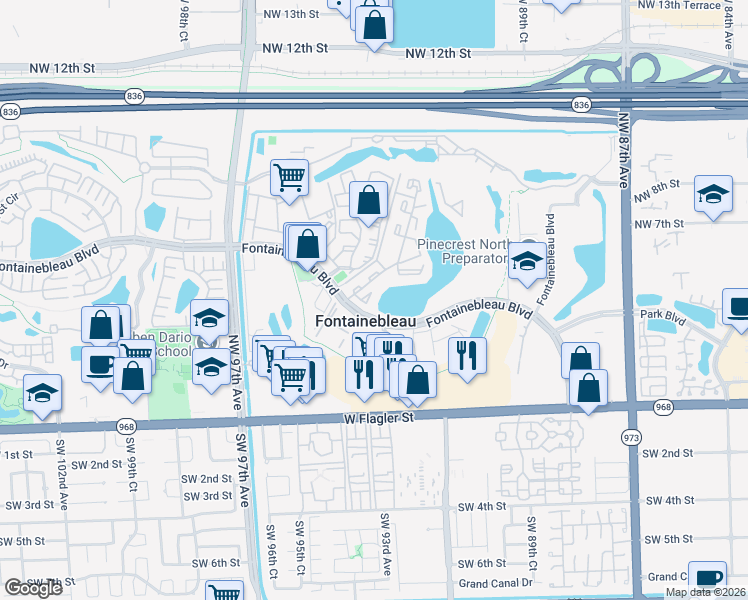 map of restaurants, bars, coffee shops, grocery stores, and more near in Fontainebleau