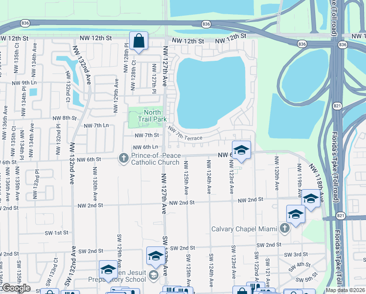 map of restaurants, bars, coffee shops, grocery stores, and more near 722 Northwest 125th Court in Miami