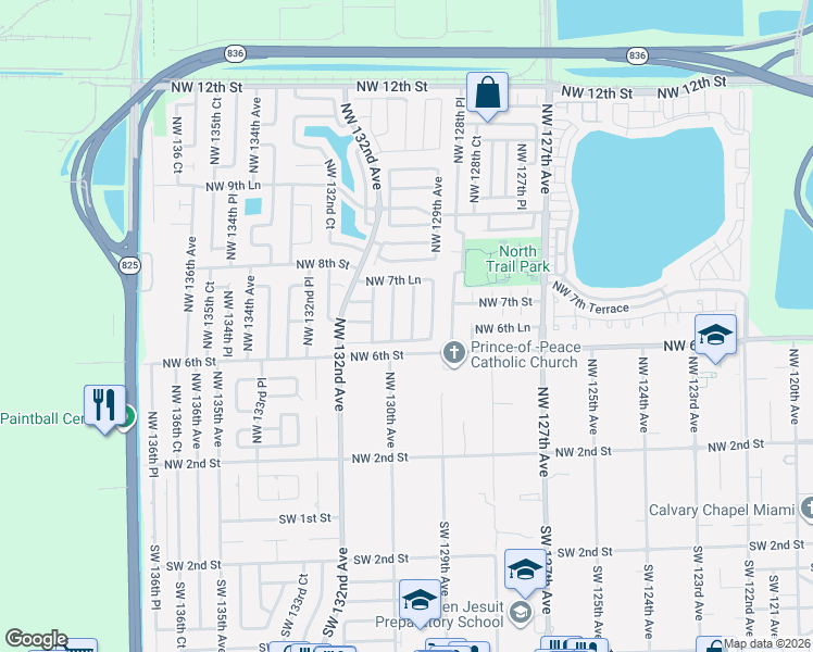 map of restaurants, bars, coffee shops, grocery stores, and more near 723 Northwest 129th Court in Miami