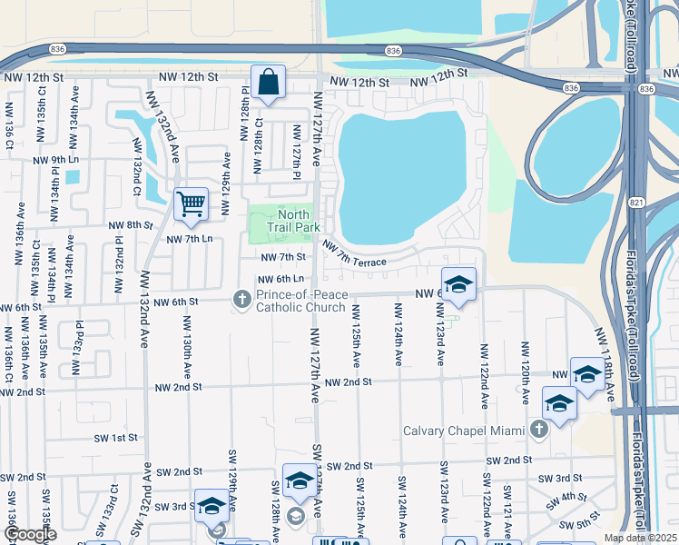 map of restaurants, bars, coffee shops, grocery stores, and more near 722 Northwest 125th Court in Miami