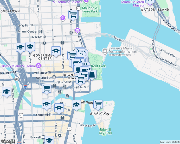 map of restaurants, bars, coffee shops, grocery stores, and more near in Miami