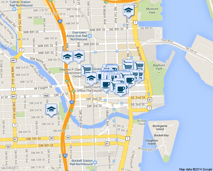 map of restaurants, bars, coffee shops, grocery stores, and more near in Miami