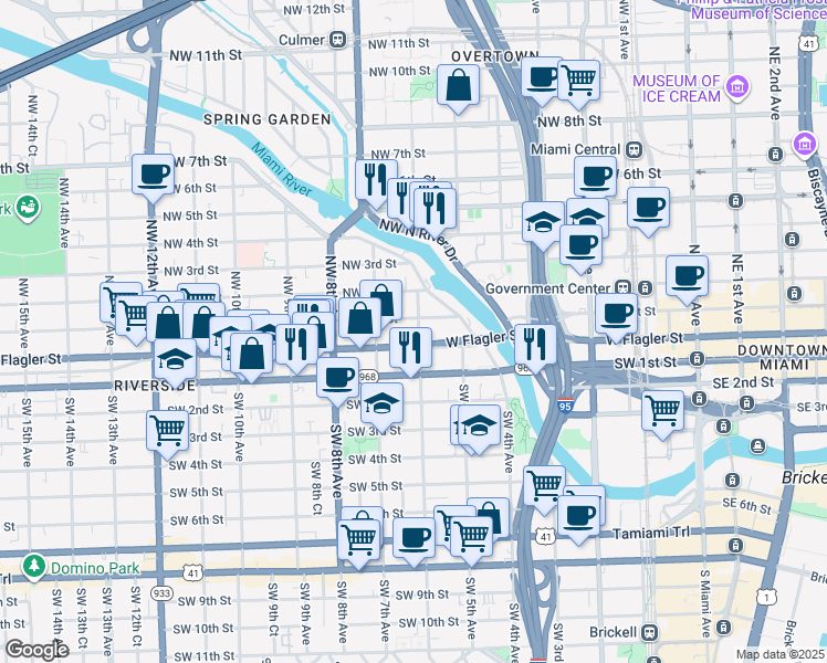 map of restaurants, bars, coffee shops, grocery stores, and more near in Miami