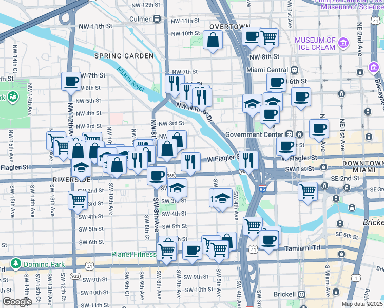 map of restaurants, bars, coffee shops, grocery stores, and more near in Miami