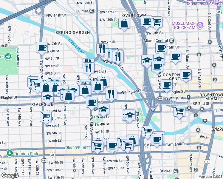 map of restaurants, bars, coffee shops, grocery stores, and more near in Miami