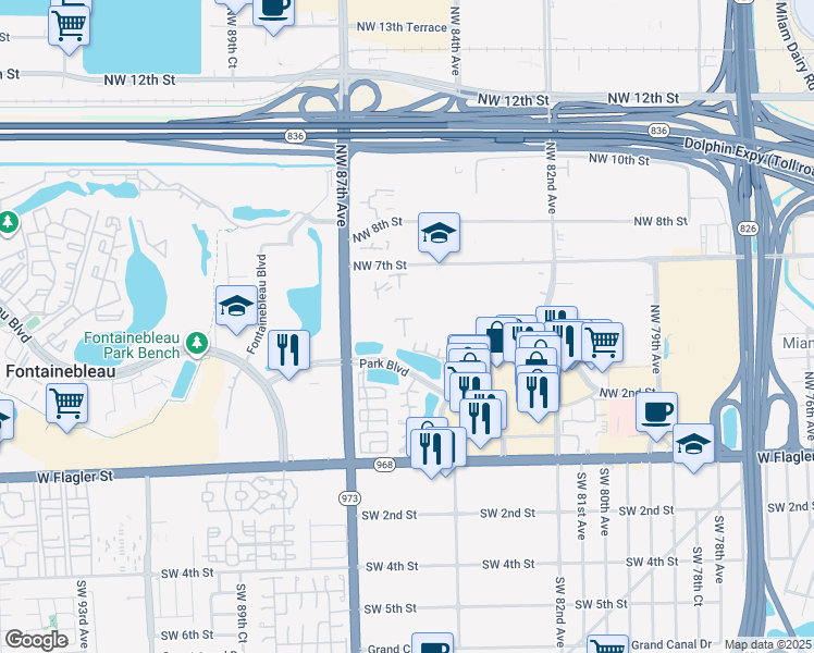 map of restaurants, bars, coffee shops, grocery stores, and more near 255 Northwest 85th Court in Miami