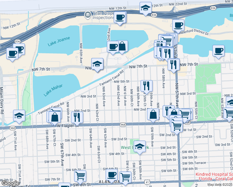 map of restaurants, bars, coffee shops, grocery stores, and more near 310 Northwest 62nd Avenue in Miami
