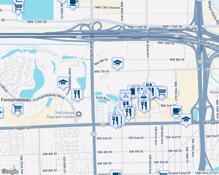 map of restaurants, bars, coffee shops, grocery stores, and more near 255 Northwest 85th Court in Miami