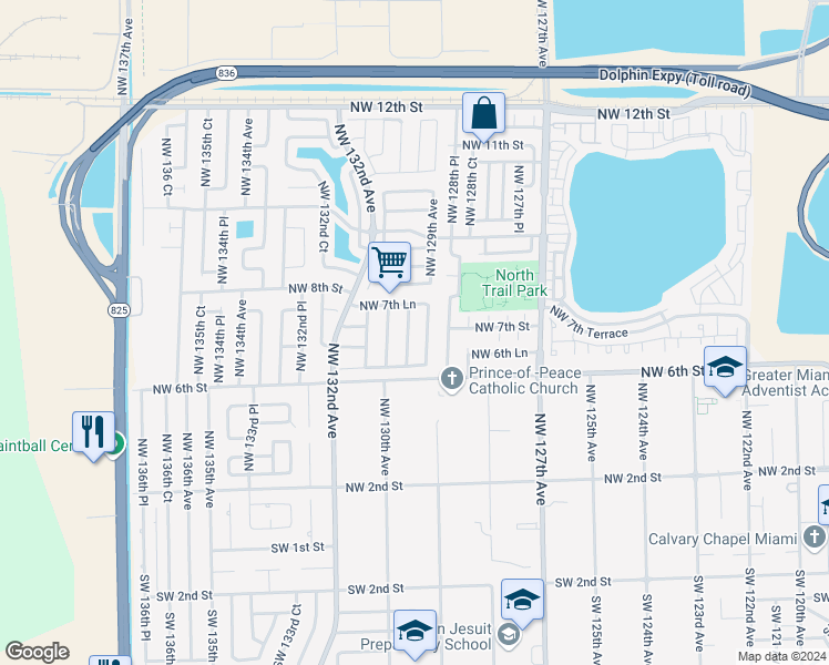 map of restaurants, bars, coffee shops, grocery stores, and more near 723 Northwest 129th Court in Miami