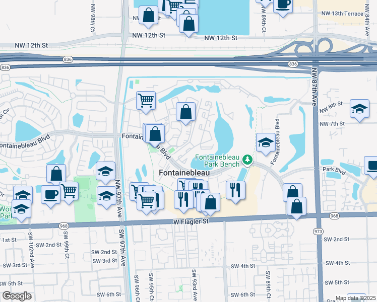 map of restaurants, bars, coffee shops, grocery stores, and more near 159 Northwest 87th Avenue in Miami
