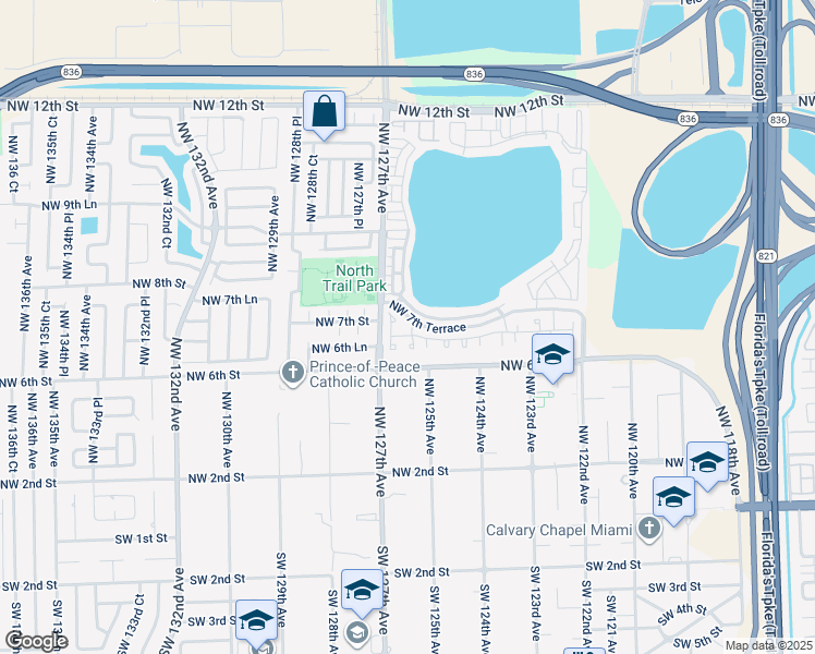 map of restaurants, bars, coffee shops, grocery stores, and more near 722 Northwest 125th Court in Miami