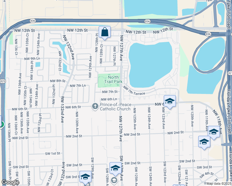 map of restaurants, bars, coffee shops, grocery stores, and more near 695 Northwest 127th Court in Miami