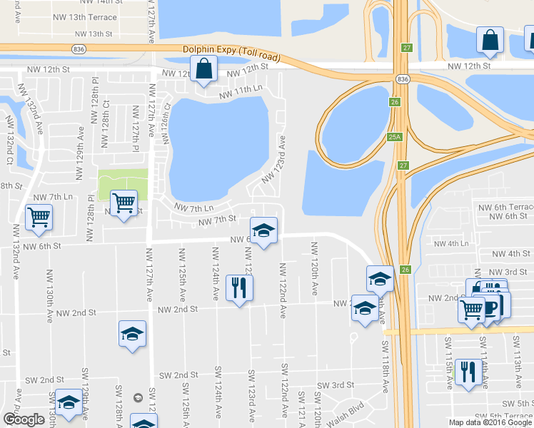 map of restaurants, bars, coffee shops, grocery stores, and more near 12239 NW 7th St in Miami