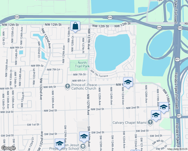 map of restaurants, bars, coffee shops, grocery stores, and more near 722 Northwest 125th Court in Miami