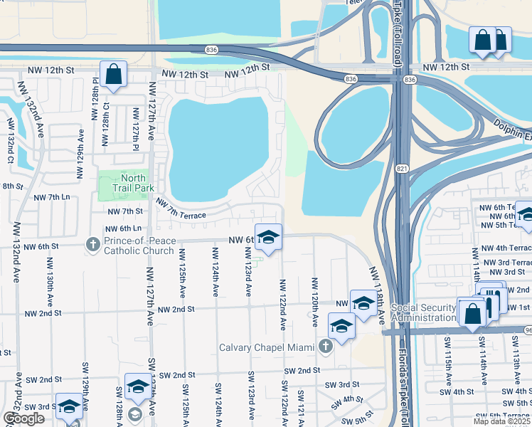 map of restaurants, bars, coffee shops, grocery stores, and more near 12239 Northwest 7th Street in Miami