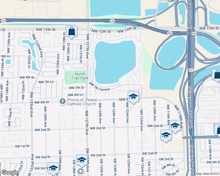 map of restaurants, bars, coffee shops, grocery stores, and more near 12345 Northwest 7th Street in Miami