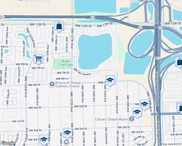 map of restaurants, bars, coffee shops, grocery stores, and more near 12345 Northwest 7th Street in Miami