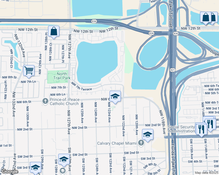 map of restaurants, bars, coffee shops, grocery stores, and more near 724 Northwest 122nd Passage in Miami