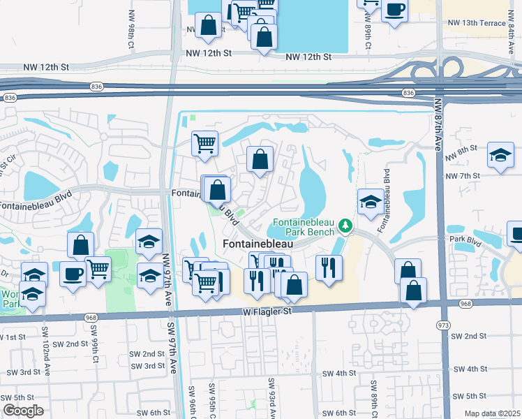 map of restaurants, bars, coffee shops, grocery stores, and more near 159 Northwest 87th Avenue in Miami