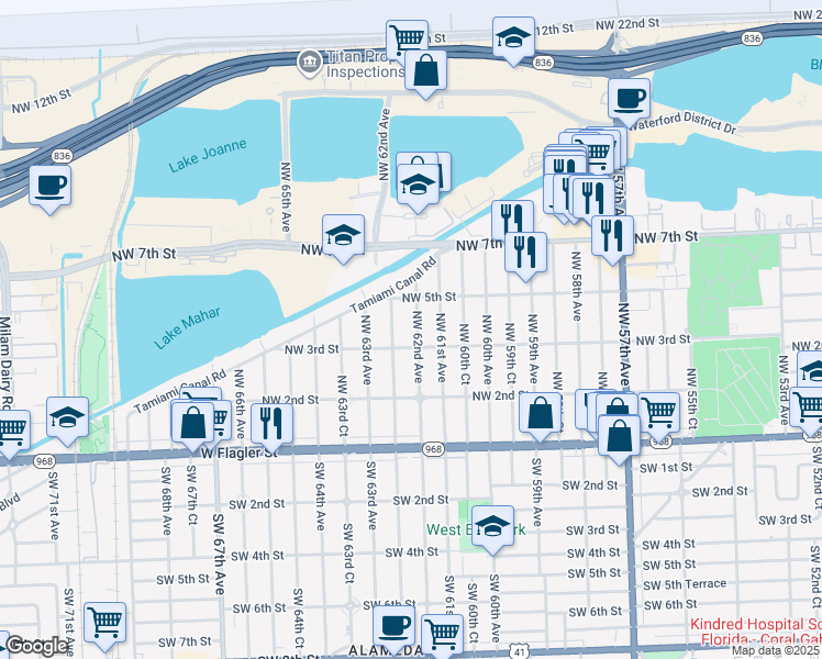 map of restaurants, bars, coffee shops, grocery stores, and more near 310 Northwest 62nd Avenue in Miami