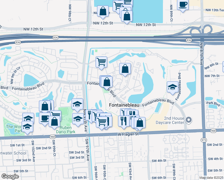 map of restaurants, bars, coffee shops, grocery stores, and more near 22 Northwest 87th Avenue in Miami
