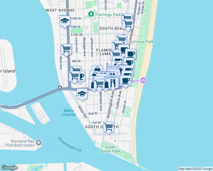 map of restaurants, bars, coffee shops, grocery stores, and more near 607 5th Street in Miami Beach