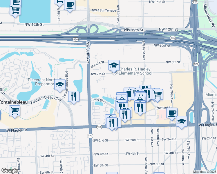 map of restaurants, bars, coffee shops, grocery stores, and more near 255 Northwest 85th Court in Miami