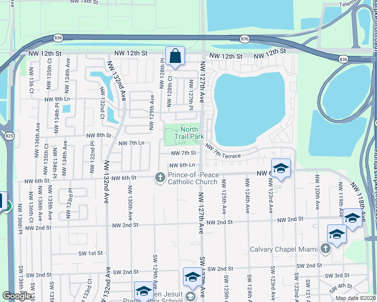 map of restaurants, bars, coffee shops, grocery stores, and more near 695 Northwest 127th Court in Miami